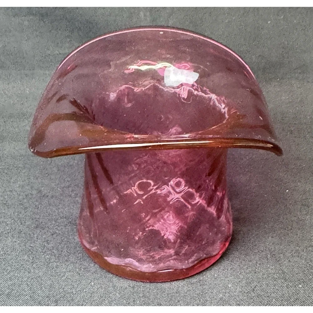 Vintage Cranberry Red Art Glass Hat Vase 3.5